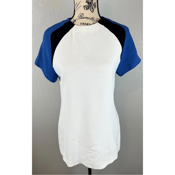 Piazza Sempione White Blouse with Blue/Black Colorblocking - Picture 2 of 8